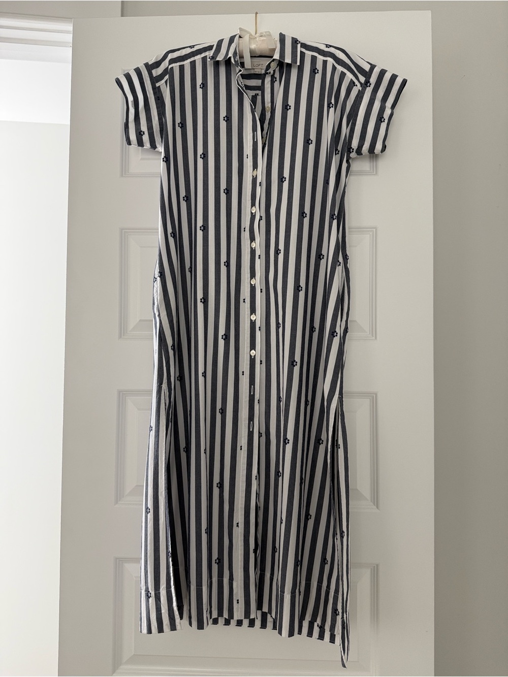 Loft Petite Striped Button-Down Maxi Dress in Navy and White